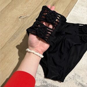Xhilaration Black Crochet-Detail Bikini Bottoms